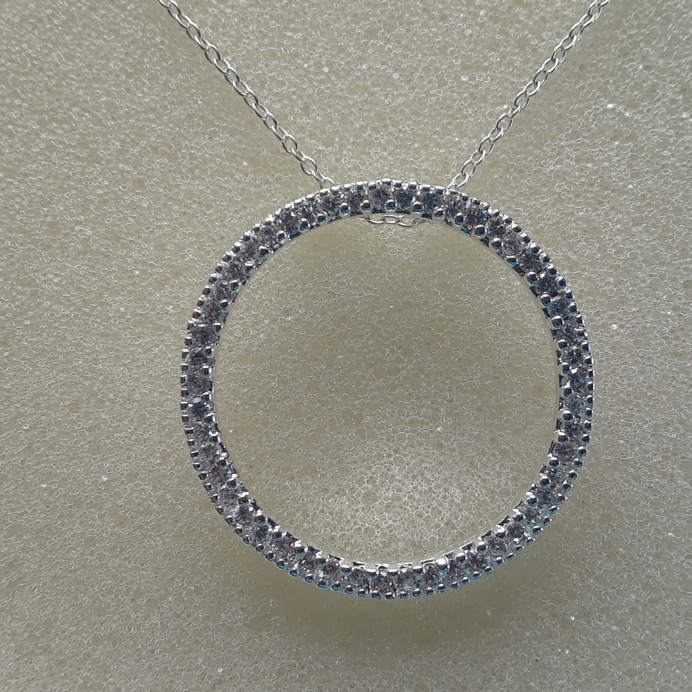 Women's 16" Diamond Accent Circle Pendant w/Sterling Silver Chain